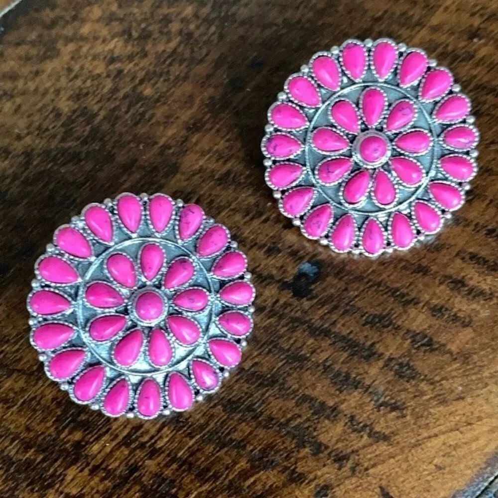 Men’s Hot Pink Western Concho Style Earrings